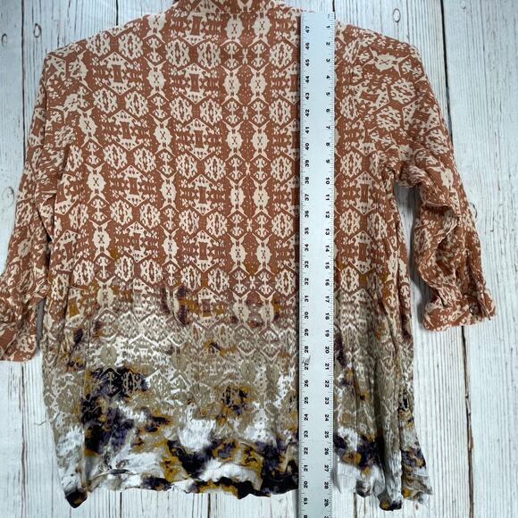 Zac Rachel Boho Tunic Blouse Plus 1X Brown Bohemian Hippie Lightweight Button Up - Picture 3 of 6